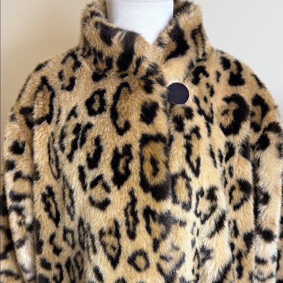 Faux Fur Leopard Print Coat Vintage 80s Large XL - Picture 3 of 9